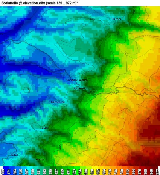 Sorianello elevation map