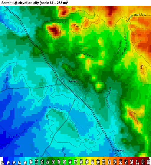 Serrenti elevation map