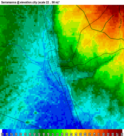 Serramanna elevation map