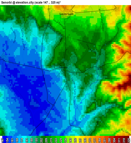 Senorbì elevation map