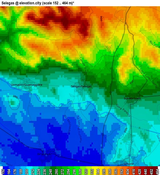 Selegas elevation map