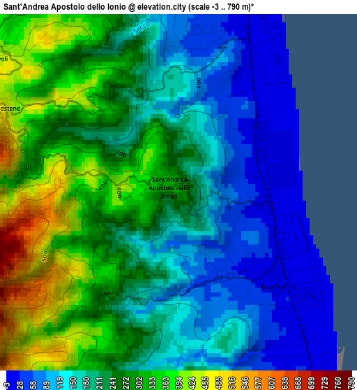 Sant'Andrea Apostolo dello Ionio elevation map