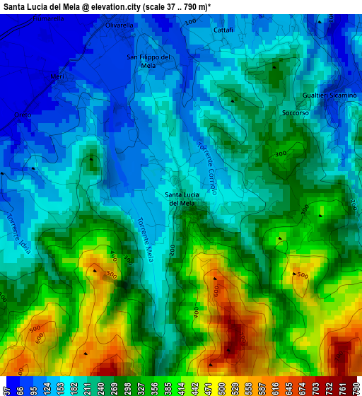 Santa Lucia del Mela elevation map