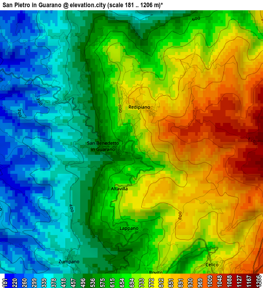 San Pietro in Guarano elevation map