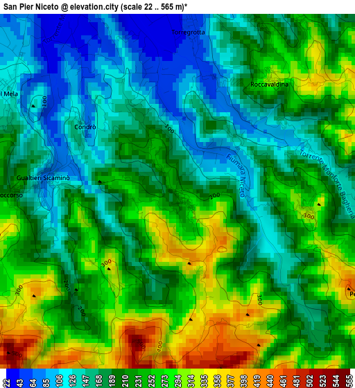 San Pier Niceto elevation map