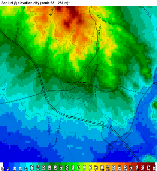 Sanluri elevation map