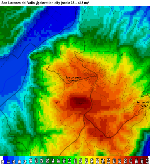 San Lorenzo del Vallo elevation map