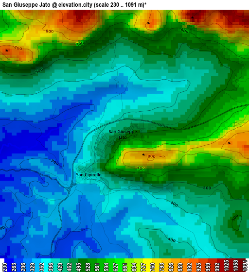 San Giuseppe Jato elevation map