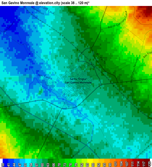 San Gavino Monreale elevation map