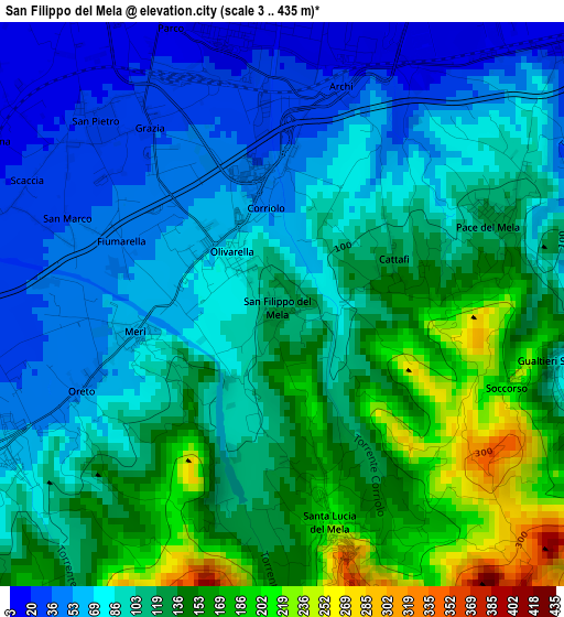 San Filippo del Mela elevation map