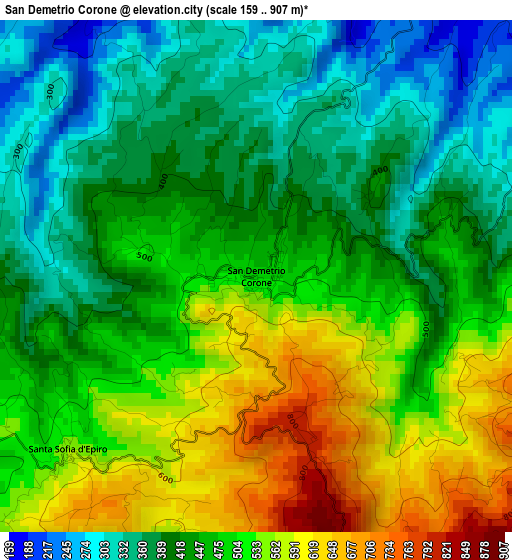 San Demetrio Corone elevation map