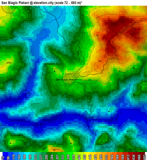 San Biagio Platani elevation map