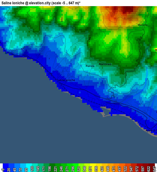 Saline Ioniche elevation map