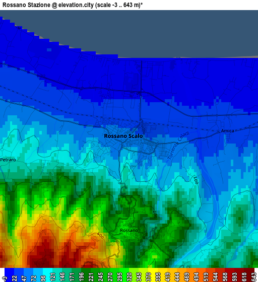 Rossano Stazione elevation map