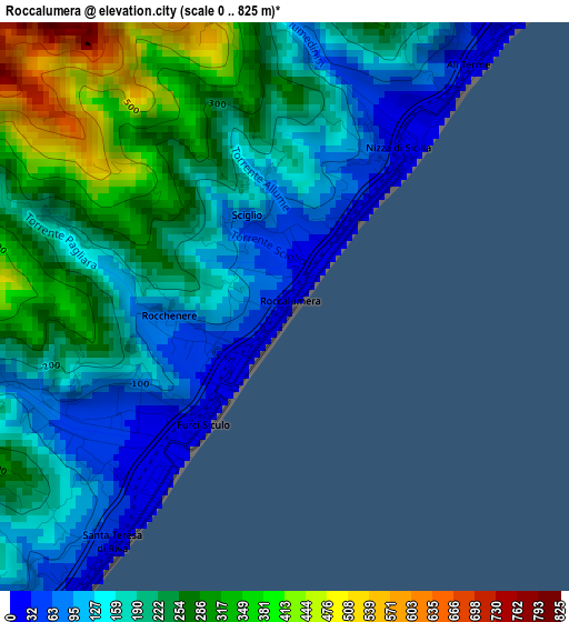 Roccalumera elevation map