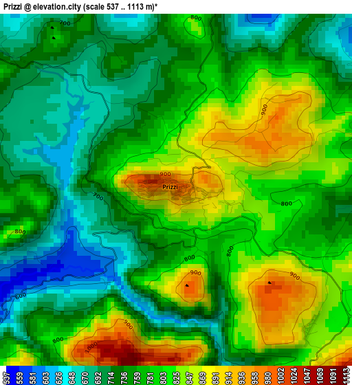 Prizzi elevation map