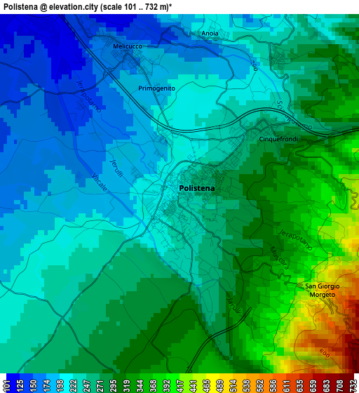 Polistena elevation map