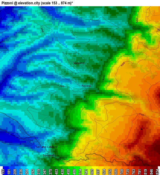 Pizzoni elevation map