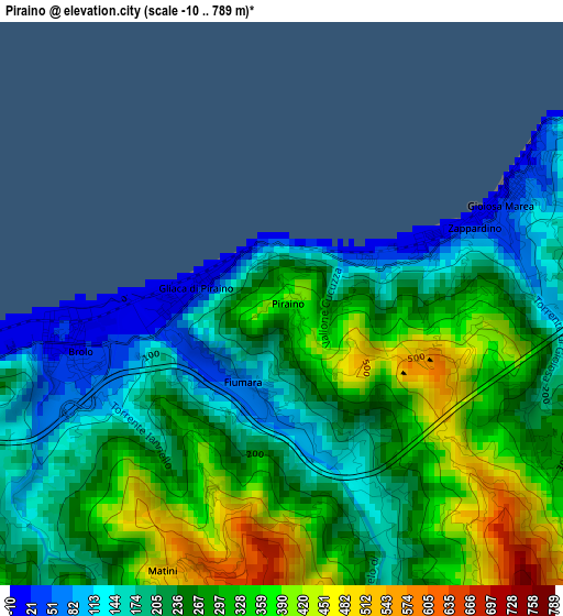 Piraino elevation map