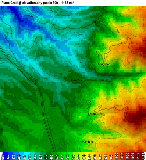 Piane Crati elevation map