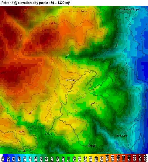 Petronà elevation map