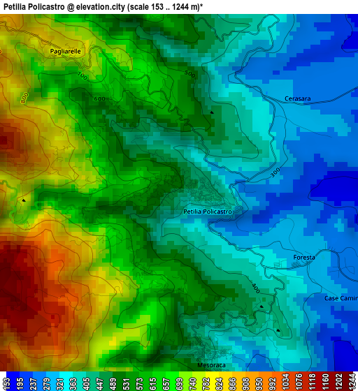 Petilia Policastro elevation map