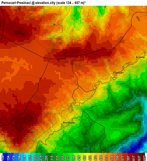 Pernocari-Presinaci elevation map