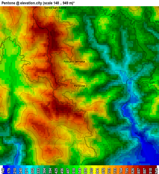 Pentone elevation map
