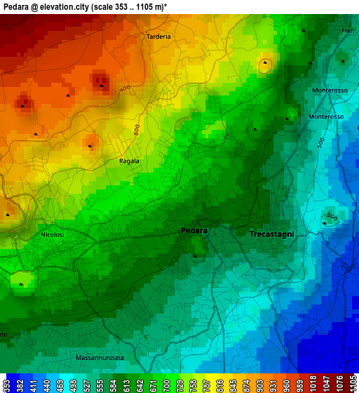 Pedara elevation map