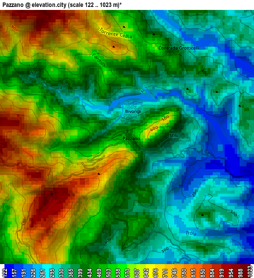 Pazzano elevation map