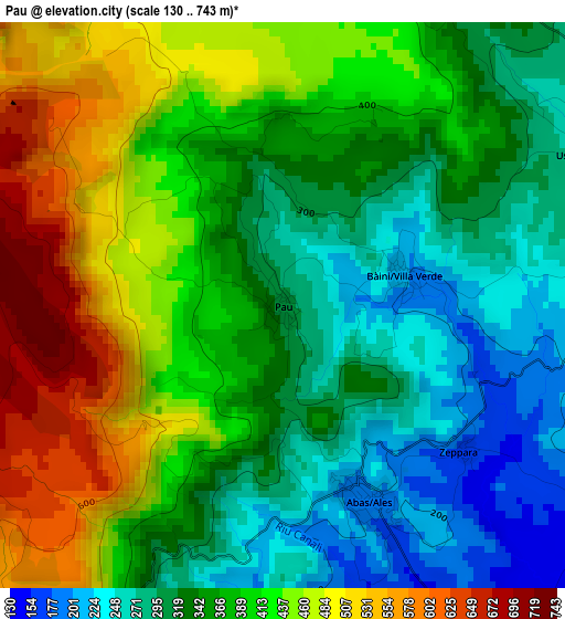 Pau elevation map