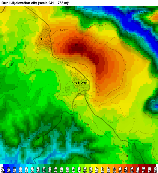 Orroli elevation map