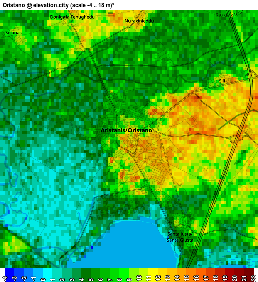 Oristano elevation map