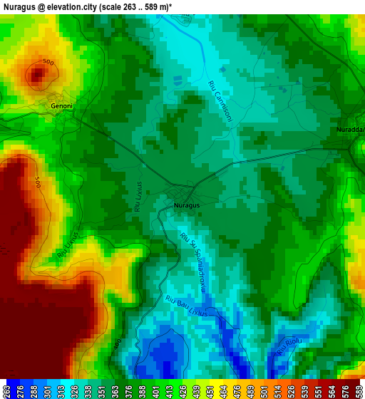 Nuragus elevation map