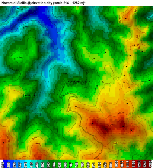 Novara di Sicilia elevation map