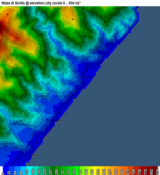 Nizza di Sicilia elevation map