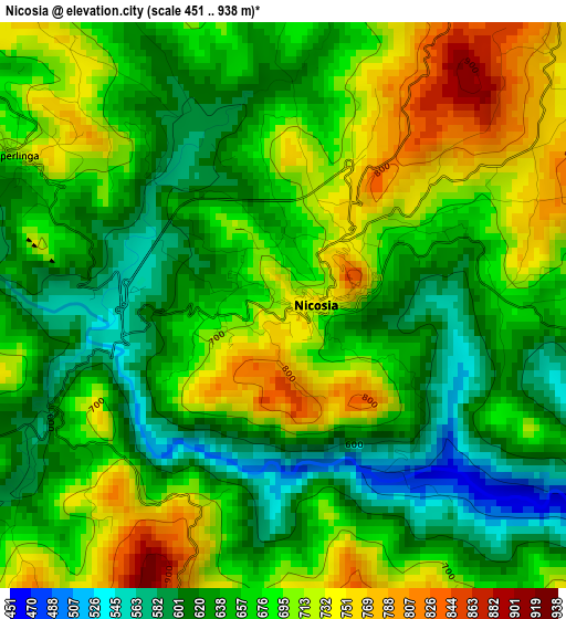 Nicosia elevation map