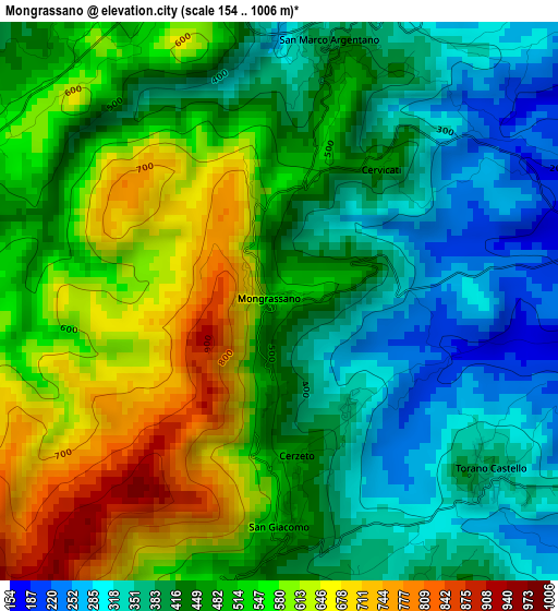 Mongrassano elevation map