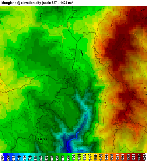 Mongiana elevation map