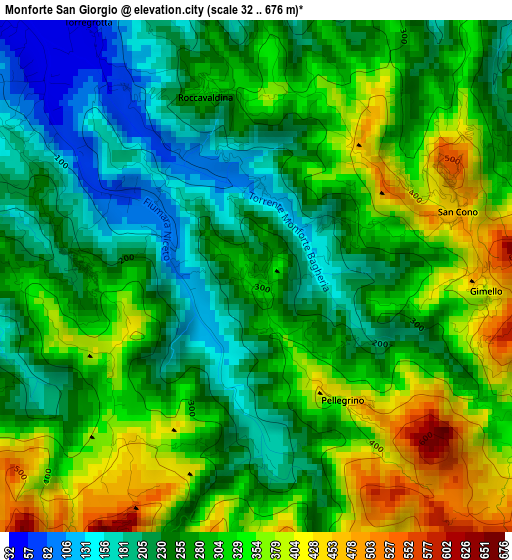 Monforte San Giorgio elevation map