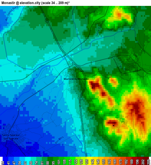 Monastir elevation map