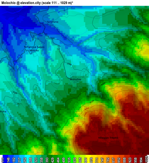 Molochio elevation map