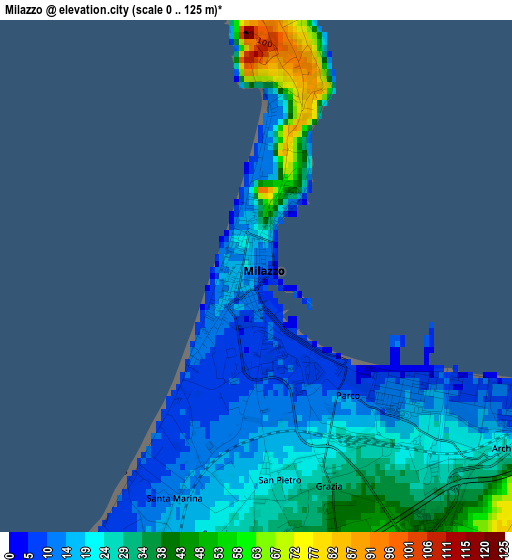 Milazzo elevation map