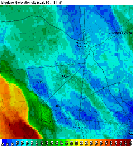 Miggiano elevation map