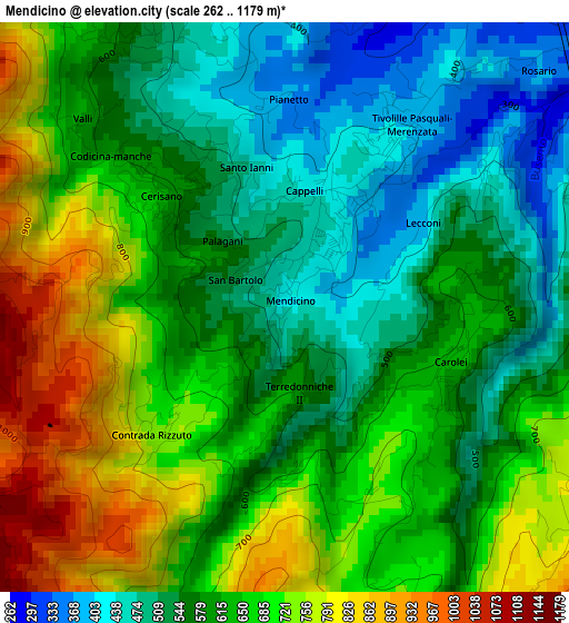 Mendicino elevation map