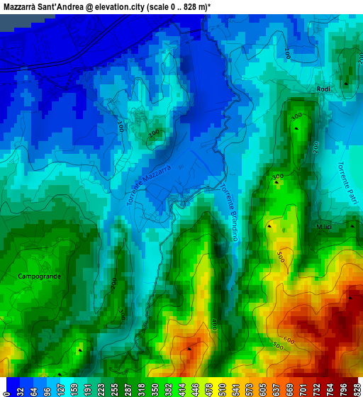 Mazzarrà Sant'Andrea elevation map