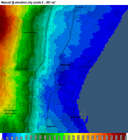 Mascali elevation map