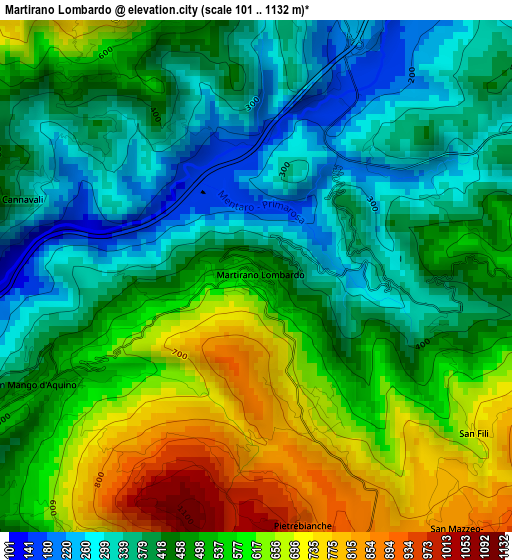 Martirano Lombardo elevation map