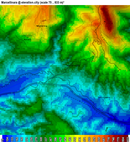 Marcellinara elevation map