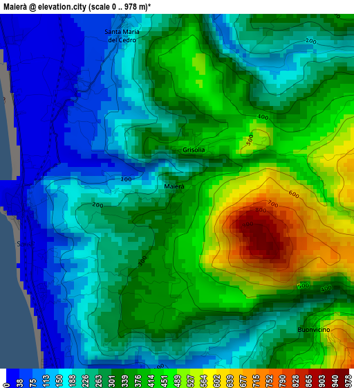 Maierà elevation map